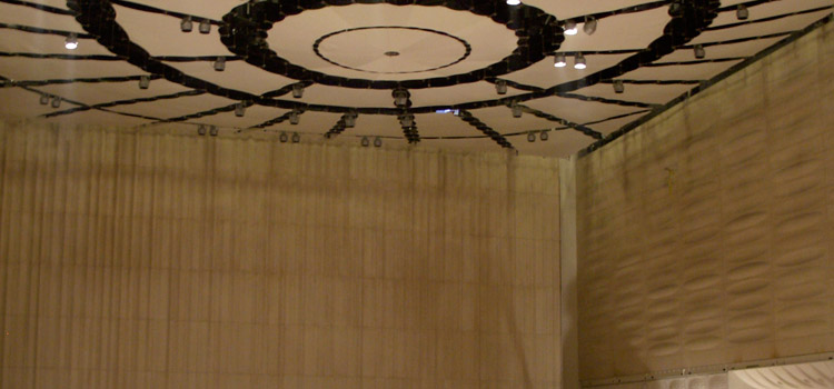Fabric ceiling and cast stone walls in Concert Hall